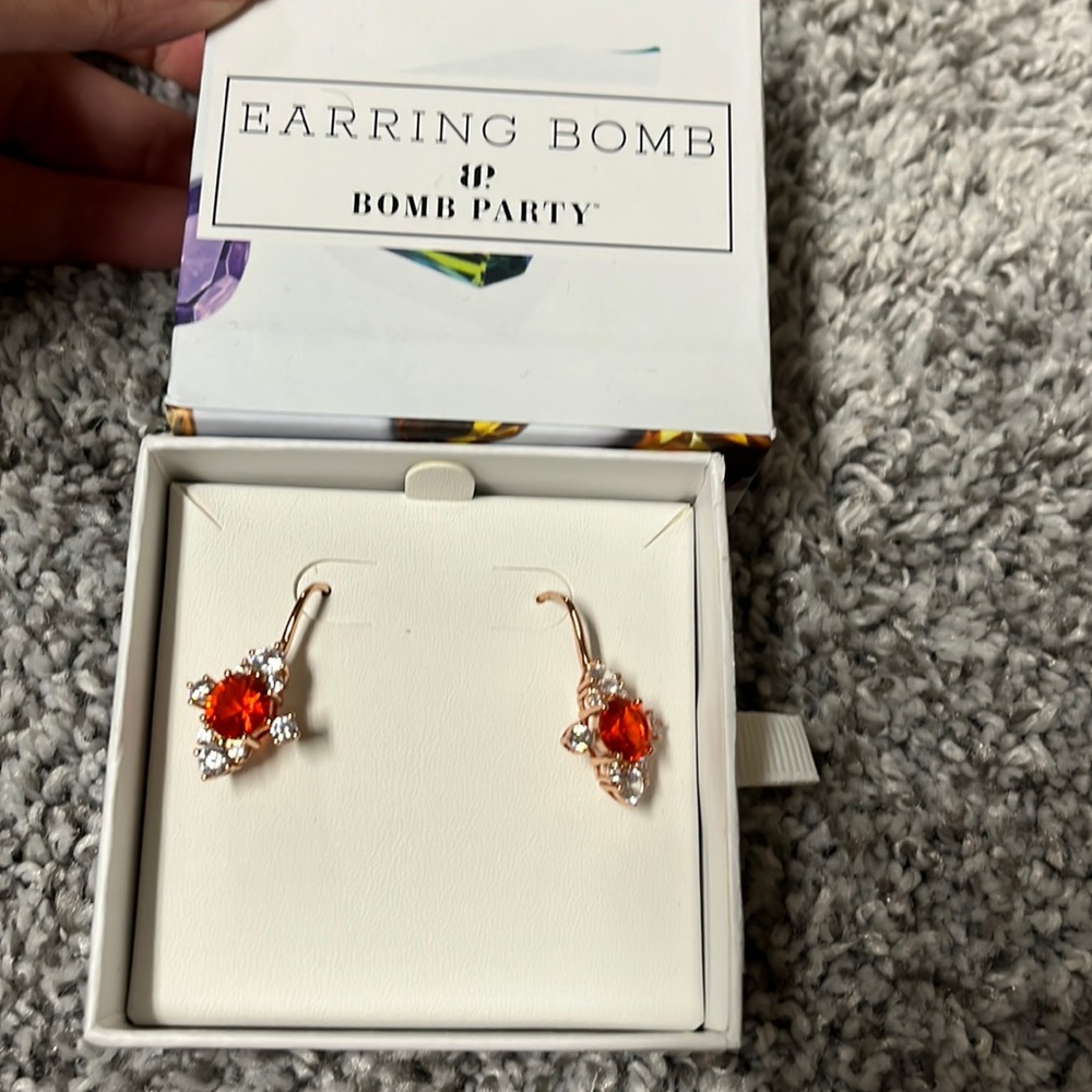 Bomb Party Earrings. Lab Created Light Garnet Rose Gold Plate